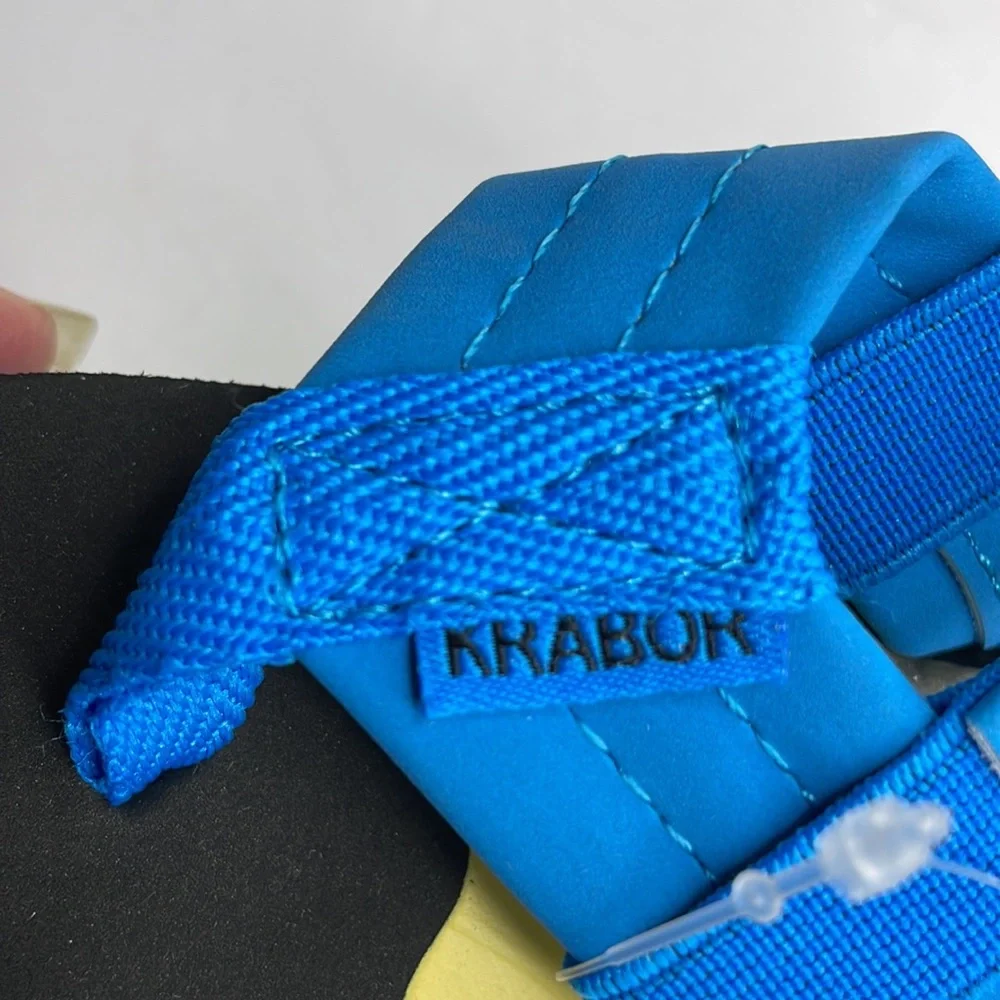 KRABOR Fitory Flip Flops Blue, Yellow, & Green Heel Strap NWT 5/6